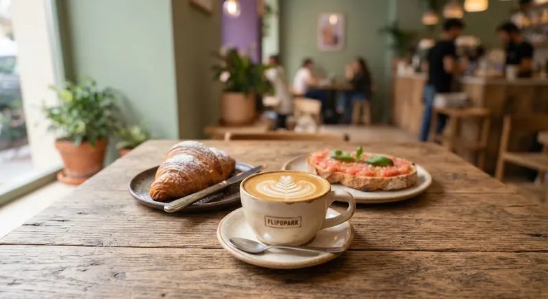 Imagen orientativa: café espresso y croissant recién horneado sobre una mesa de cafetería